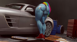 3d animal_genitalia animal_penis anthro anthrofied ass balls barrel bent_over car chuck_taylor_all_stars clothing cutie_mark dickgirl equid equine equine_penis essentiallypony footwear friendship_is_magic furry futanari garage hasbro hi_res intersex mammal medial_ring mercedes-benz mercedes-benz_sls moreuselesssource muscular muscular_anthro muscular_intersex muscular_legs my_little_pony penis rainbow_dash_(mlp) shoes solo straight_hair toolbox vehicle