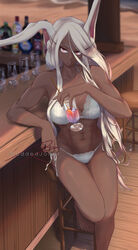 1girls abs absurd_res animal_ear_fluff animal_ears artist_signature bar barefoot beach bikini breasts bunny_ears cocktail cocktail_glass collarbone cup dark-skinned_female dark_skin drinking_glass drinking_straw full_body hi_res lace lace-trimmed_bikini lace_trim leaning_on_table long_eyelashes long_hair medium_breasts miruko moddedjoker muscular muscular_female my_hero_academia rumi_usagiyama shiny shiny_skin side-tie_bikini silver_hair sitting solo spaghetti_strap stool strap_gap swimsuit thigh_gap toenails toes toned white_bikini