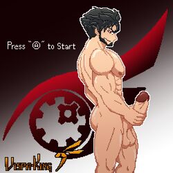 beard black_hair holding_penis human looking_at_viewer male male_focus male_only nude penis pixel qrow_branwen rwby solo vispaking