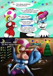 2koma areolae ass blonde_hair blue_skin breasts christmas female_only futa glasses jolene_(paper_mario) large_breasts lipstick mario_(series) mushroom nastasia nintendo office_lady paper_mario paper_mario:_the_thousand-year_door pink_hair santa_hat skirt super_paper_mario supermoonshroom text thick_thighs thighs wide_hips