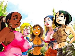 5girls areola big_breasts black_female black_hair blonde_hair blue_eyes breasts bridgette_(tdi) brown_hair busty camo cartoon_network cleavage courtney_(tdi) dark-skinned_female dark_skin dyed_hair female female_only goth gwen_(tdi) hair hoop_earrings human human_only humanoid joehentai large_breasts latina leshawna_(tdi) lindsay_(tdi) long_hair multiple_girls nipples pale-skinned_female see-through sheer straight_hair teal_hair teletoon total_drama_island voluptuous whale_tail white_female