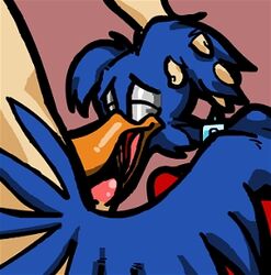 beak fellatio hand_on_head interspecies lenny male neopets oral side_view unknown_gender wings