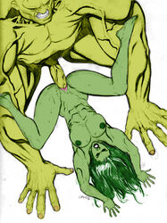 1boy 1girls abs breasts cousins female green_hair green_skin hulk hulk_(series) incest male male/female marvel marvel_comics missionary_position muscles muscular muscular_female muscular_male nipples nude scott_jones sex shade shade_jones she-hulk straight veiny_muscles veiny_penis