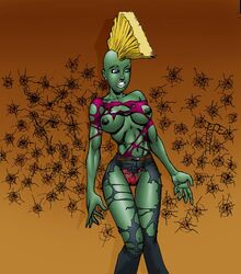 1girls 2003 amy_belcher blue_eyes die female female_only green_skin image_comics mohawk savage_dragon she-dragon solo yellow_hair