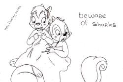 bink_squirrel chip chip_'n_dale_rescue_rangers disney greyscale monochrome tammy_squirrel ugly_duckling