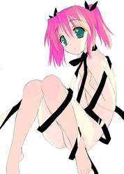 barefoot feet female female_only flat_chest hair human kobayakawa_yutaka kusaka_souji lucky_star naked_ribbon nude pink_hair ribbon solo yutaka_kobayakawa