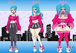 bimbo bimbofication bimbophi blue_hair breast_expansion high_heel_sneakers high_heels tagme thighhighs transformation