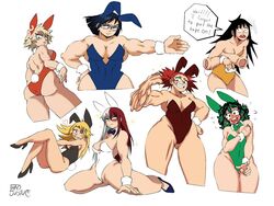 ass bowtie breasts bunny_ears bunny_girl denki_kaminari eijirou_kirishima female_bakugou female_deku female_eijirou female_todoroki genderswap genderswap_(mtf) hanta_sero high_heels izuku_midoriya katsuki_bakugou long_hair muscular_female my_hero_academia rule_63 short_hair tenya_iida thick_thighs