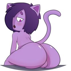 alpha_channel anthro ass backsack balls big_butt domestic_cat felid feline felis genitals hair hair_over_eye laven male male_only mammal one_eye_obstructed pink_body purple_eyes purple_hair raised_tail shortstack simple_background solo thick_thighs transparent_background websheck