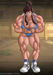 avatar_the_last_airbender elee0228 flexing korra large_breasts muscular muscular_female neroscottkennedy smooth_skin swimsuit the_legend_of_korra