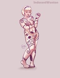 1girls 2019 blonde_hair breasts ear_piercing grey_background hairband homestuck indecentwanton looking_at_viewer ms_paint_adventures naked nipples nude_female pubic_hair purple_eyes purple_lipstick purple_nails pussy rose_lalonde shirt short_hair smile solo_female tattoo tattoos white_skin