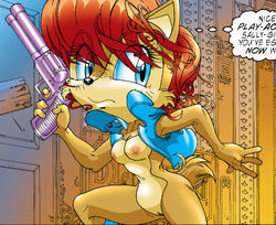 anthro archie_comics big_breasts blue_eyes boots breasts casual casual_nudity chipmunk clothing curvy_figure edit female firearm footwear genitals ground_squirrel gun hair handgun hourglass_figure humanoid j_axer mammal nipples nude outerwear pistol pussy ranged_weapon red_hair revolver rodent sally_acorn sciurid solo sonic_(series) sonic_the_hedgehog_(archie) sonic_the_hedgehog_(comics) sonic_the_hedgehog_(series) thick_thighs topwear vest weapon