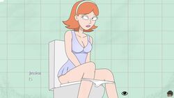 1boy 1girls adult_swim animated bathroom english_text female ferdafs ginger_hair hairband humor jessica_(rick_and_morty) licking licking_object lipstick long_hair longer_than_30_seconds morty_smith no_sound orange_hair pickle pickle_morty rick_and_morty rick_and_morty:_a_way_back_home short_hair simulated_fellatio tagme transformation video