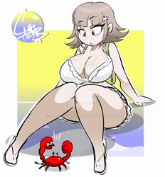 big_ass big_breasts bra breasts brown_eyes brown_hair camtoons cleavage crab danganronpa danganronpa_2:_goodbye_despair gamer gamer_girl hair_pin huge_ass huge_breasts nanami_chiaki straight_hair super_danganronpa_2 swimsuit thick_thighs underwear voluptuous