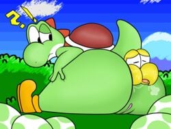 4:3 anal anal_vore anthro ass big_butt cimche duo female full_tour genitals hi_res koopa koopa_troopa male male/female mario_(series) nintendo pussy scalie video_games vore yoshi yoshi's_island