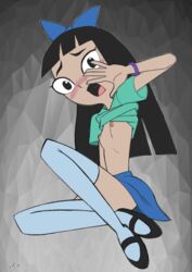 1girls artist_request black_hair blush breasts dark_hair disney disney_channel female krimreaper legwear light-skinned_female light_skin long_black_hair long_hair open_mouth perky_breasts phineas_and_ferb recolor shirt_up slender_legs small_ass small_breasts socks solo stacy_hirano stockings straight_hair thighhighs thighs