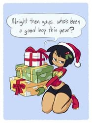 1girls ? a-gal a-man1502 a_gal1502 after_rape after_sex after_vaginal agal1502 bike_shorts christmas christmas_outfit comic english english_text female_focus female_only looking_at_viewer presenting seductive seductive_smile smile speech speech_bubble tanned tanned_skin text text_bubble thick_thighs thighs tomboy