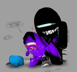 2boys alien among_us anthro black_(among_us) black_skin blush crewmate_(among_us) cum dick gay grey_background impostor_(among_us) korean_text male_only purple_(among_us) purple_skin rape tagme text what