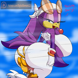 1boy 1girls anthro ass big_butt blush breasts digitaldomain123 duo facesitting female huge_ass huge_breasts huge_butt sonic_(series) sonic_riders tails wave_the_swallow