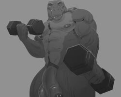 2020 abs anthro balls bicep_curl big_penis dinosaur dumbbell exercise foreskin genitals greyscale humanoid humanoid_genitalia humanoid_penis kesh_(fizzshire) lifting_weight looking_at_viewer male male_only monochrome muscular muscular_arms muscular_humanoid muscular_male partially_retracted_foreskin pecs penis reptile scalie signature solo solo_male theropod tyrannosaurid tyrannosaurus tyrannosaurus_rex uncut weightlifting weights workout zawn