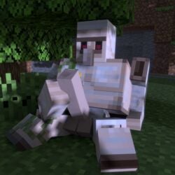 1boy 3d 3d_(artwork) big_penis blender genitals gpboss358 iron_golem_(minecraft) male male_only masturbation minecraft red_eyes