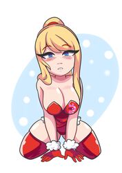 bbycheese breasts christmas cleavage metroid samus_aran squeezing_breast