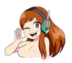 1girls bbycheese blizzard_entertainment breasts brown_hair d.va heart-shaped_pupils looking_at_viewer nipples overwatch solo