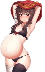 1girls breasts brown_hair edit female female_only hdddestroyer huge_belly kono_subarashii_sekai_ni_shukufuku_wo! looking_at_viewer megumin pregnant ready_to_pop simple_background small_breasts sunhyun third-party_edit white_background