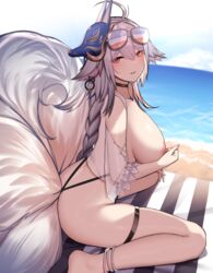 animal_ears azur_lane breasts eyewear_on_head garter high_resolution kitsune large_filesize megane nipples one-piece_swimsuit open_clothes open_shirt see-through siu_(siu0207) sling_bikini sunglasses_on_head swimsuit tail tosa_(azur_lane) tosa_(hometown_zest)_(azur_lane) very_high_resolution