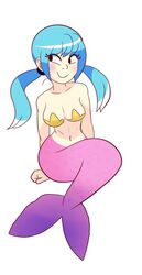 1girls bbycheese blue_hair blush breasts clothing female female_only hair jpeg mermaid purple_tail smile solo