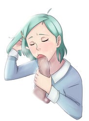 closed_eyes eureka eureka_seven fellatio holding_penis junopea just_the_tip oral sucking_penis turquoise_hair