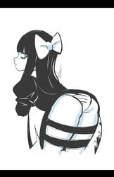 1girls 2021 ass bbycheese bent_over black_and_white black_hair bow clothing first_post_of_the_year looking_back panties panty_&_stocking_with_garterbelt sideboob stocking_anarchy stockings