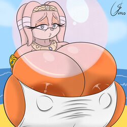 1:1 areolae areolae_slip breasts bubble_gum clothing echidna echidna_girl enormous_breasts female hi_res hyper hyper_breasts mammal mobian_(species) monotreme nipples nipples_visible_through_clothing sega solo sonic_(series) sonic_adventure sonic_the_hedgehog_(series) tikal_the_echidna ultimateshadow