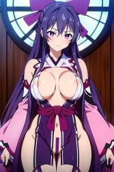 1girls ai_generated breasts covering_crotch date_a_live dress exposed_breasts female female_only light-skinned_female thighs yatogami_tohka