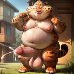 ai_generated anthro balls belly benjamin_clawhauser big_belly cheetah cum disney fat fat_belly fat_man male male_only moobs nude obese obese_anthro obese_male overweight overweight_anthro overweight_male penis skyrimking solo zootopia