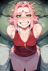 abuse cheating forced_smile hair_pull larger_male mind_break monster petite rape sakura_haruno shaking