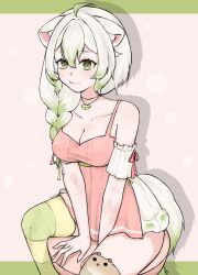 1girls animal_ears breasts female ferret ferret_girl green_eyes green_highlights indie_virtual_youtuber laimu lime multicolored_hair solo virtual_youtuber vtuber white_hair