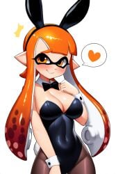 aged_up ai_generated black_bow black_bowtie blush blush_lines bow bowtie bowtie_collar breasts bunny_costume bunny_ears bunny_girl bunny_tail bunnysuit eyelashes female female_focus heart inkling inkling_girl kaori_(splatoon) looking_at_viewer novelai orange_eyes orange_hair orange_hair_female plain_background pointy_ears simple_background smile smiling smiling_at_viewer solo solo_female solo_focus speech_bubble splatoon splatoon_(series) tail white_background