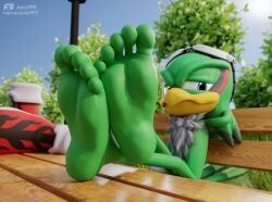 3d_(artwork) 5_toes anthro barefoot digital_media_(artwork) feet feet_up foot_fetish foot_focus humanoid_feet jet_the_hawk jony1991 male male_feet male_foot_fetish outside park plantigrade sega soles solo sonic_(series) sonic_riders sonic_the_hedgehog_(series) toes