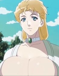 1girls alternate_breast_size big_breasts blonde_hair blue_eyes breasts bust busty cleavage collar david_productions detnox dress edit erina_pendleton female female_only hanging_breasts huge_breasts human jojo's_bizarre_adventure large_breasts long_hair outdoors pale-skinned_female pale_skin phantom_blood screenshot_edit shounen_jump solo third-party_edit