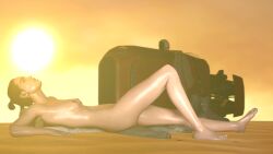 1girls 3d barefoot breasts brown_hair closed_eyes clothes_removed desert enjoying feet female female_only jakku laying_down laying_on_back lounging lying lying_on_back mktrreekky nipples nude nude_female open_mouth relaxing rey sand side_view small_breasts sole_female solo solo_female source_filmmaker speeder speeder_bike star_wars sun sunbathing sunset sweat sweaty sweaty_body tanning the_force_awakens toes