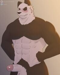 2020 abs absurd_res anthro balls beastars black_sclera blush erection genitals giant_panda gouhin gradient_background grey_background hands_on_hips hi_res humanoid_genitalia humanoid_penis jayjay_(artist) male male_only mammal muscular muscular_anthro muscular_male navel nude penis pubes simple_background solo standing ursid