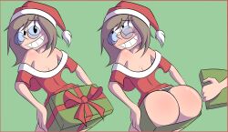 2023 ass ass blush christmas glasses human looking_at_viewer original original_character pervopagnosic presenting presenting_hindquarters santa_costume santa_hat smile