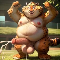 ai_generated anthro balls belly benjamin_clawhauser big_belly cheetah cum disney fat fat_belly fat_man male male_only moobs nude obese obese_anthro obese_male overweight overweight_anthro overweight_male penis skyrimking solo zootopia