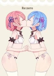 2girls bra brassiere incest maid multiple_girls ram_(re:zero) re:zero_kara_hajimeru_isekai_seikatsu rem_(re:zero) sisters sisters_(lore) twin_sisters twins underwear underwear_only white_bra white_panties yuri