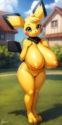 ai_generated anthro breasts female gobabsnow huge_breasts pichu pokemon pokemon_(species) pussy solo