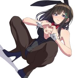 athletic bunny_girl bunnysuit cinomoon heart_gesture heels inoue_takina large_breasts lycoris_recoil muscular_thighs squatting thick_thighs