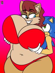 1boy 1girls 2024 animal_ears anthro archie_comics bbw big_breasts big_thighs bikini black_nose blue_body blue_eyes blue_hair blue_skin breasts breasts_bigger_than_torso chubby cleavage curvy curvy_body curvy_figure duo eyelashes feline flat_colors fox fox_ears fox_girl from_behind from_behind_position fur furry gloves green_eyes grinning hands_on_breasts hedgehog holding_breasts large_boobs large_breasts long_hair looking_back male/female mammal milf mobian mother nervous nervous_expression nervous_male nervous_sweat red_hair rosemary_prower sega simple_background sonic_(series) sonic_the_hedgehog sonic_the_hedgehog_(archie) sonic_the_hedgehog_(comics) sonic_the_hedgehog_(series) straight sweatdrop thick_thighs thighs two_tone_body two_tone_fur vash_art wavy_hair wildbrain