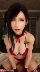 1boy 1girls 3d 9:16 animated black_hair blender bra breasts choker christmas christmas_outfit cleavage clothed cowgirl_position cute excited female female_focus final_fantasy final_fantasy_vii final_fantasy_vii_remake gloves hair_ornament juicyneko lerico213 light-skinned_male lingerie looking_at_viewer looking_pleasured male moaning pale-skinned_male panties panties_aside pov pov_eye_contact red_eyes sex shorter_than_30_seconds solo_focus sound square_enix stockings straight thighhighs tifa_lockhart underwear vaginal_penetration vertical_video video