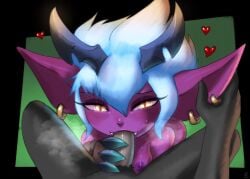 1boy 1girls blowjob cute fellatio female karthus_(oc) krimson_karma league_of_legends little_demon_tristana oral oral_sex pink_skin pov riot_games smile tristana yordle